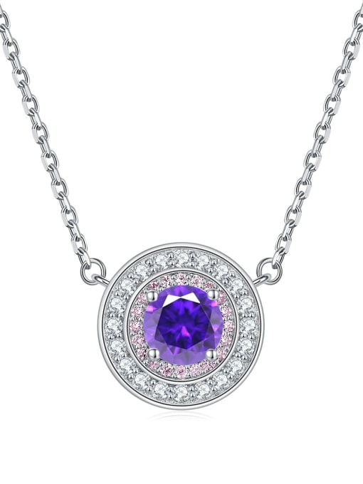 Purple Blue [February] 925 Sterling Silver Birthstone Dainty  Round Pendant Necklace